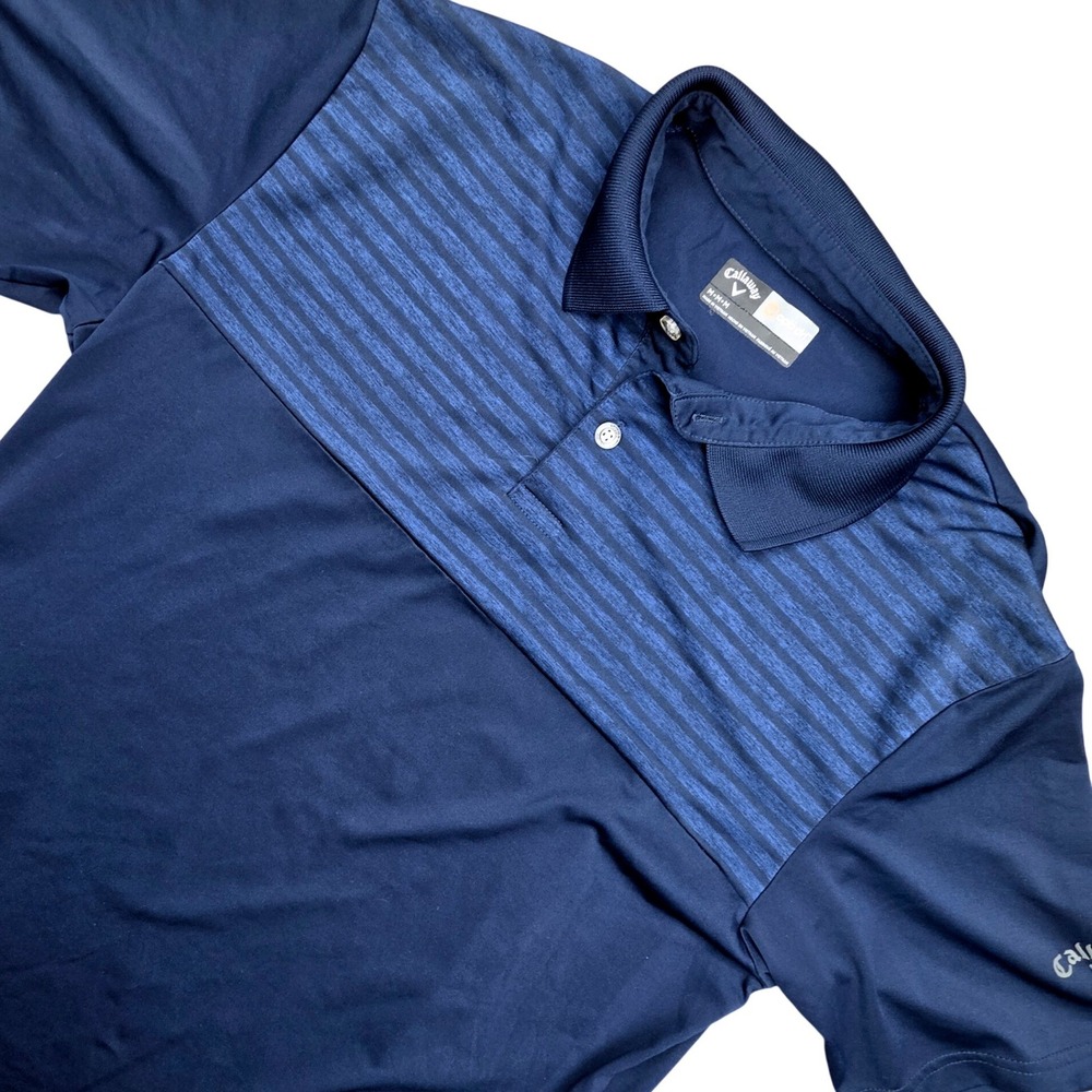 Callaway Mens Opti-Dri Golf Polo Shirt Navy Blue Striped Short Sleeve Size M - Picture 10 of 11